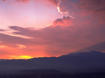sunset, purple, red, clowd, sun, hill HD wallpaper
