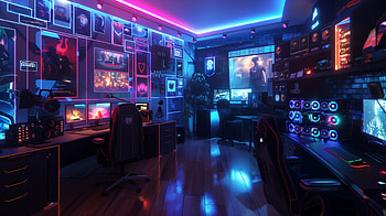 Ultimate Gamer's Paradise Room, game room, room, interior, gaming setup, neon lights HD wallpaper