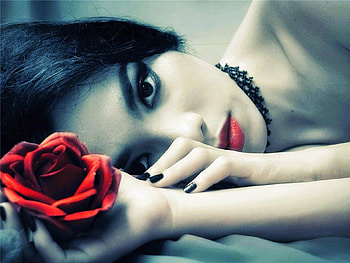 Red Rose, Models, Red, Woman, People, Female, Pretty, Brunette, Beautiful, Makeup, Rose HD wallpaper
