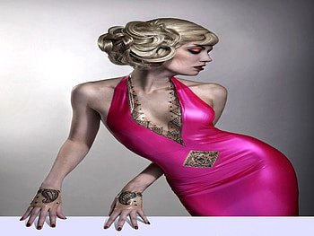 BEAUTIFUL BLOND IN PINK, pink, blond, dress, hair, woman HD wallpaper