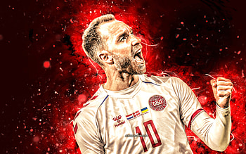 Christian Eriksen, , 2022, red neon lights, Denmark National Team, fan art, Eriksen, soccer, footballers, Danish football team, Christian Eriksen HD wallpaper