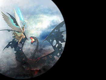 Angel And The Dragon, dragon, angel, creature, fantasy HD wallpaper