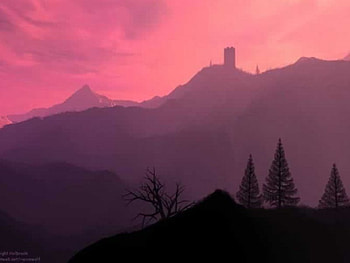 Pink Sky, trees, mountains HD wallpaper