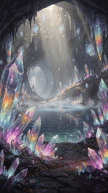 Prismatic Crystal Cave — , crystal, cave, lake HD phone wallpaper