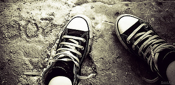 Down,down, down..., old, melancholy, sneakers, converse, sepia, worn out HD wallpaper