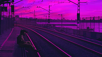 Train Station Synthwave, train-station, synthwave, vaporwave, alone, artist, artwork, digital-art HD wallpaper