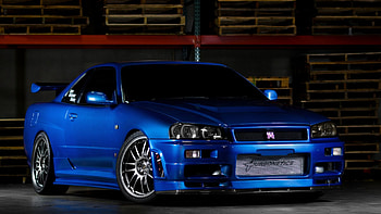 Preview nissan skyline, gtr, r34, blue, front view HD wallpaper