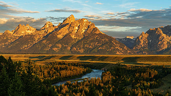 First Moments of Light on the Teton Range, Wyoming, snake river, usa, river, clouds, landscape, treessky HD wallpaper