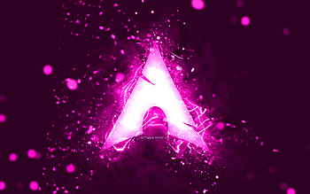 Arch Linux purple logo, , purple neon lights, creative, purple abstract background, Arch Linux logo, Linux, Arch Linux HD wallpaper