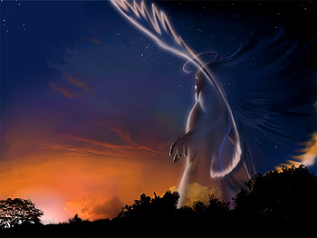Angel, blue, rainbow, sky, cgi, dark HD wallpaper