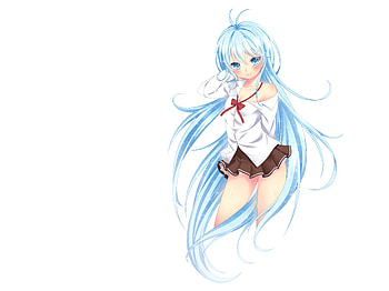 beauty cuty :), blue eyes, pale, ice blue, uniform, girl, long hair, anime, prett, blush, sparkly hair HD wallpaper