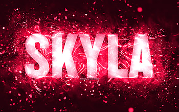 Happy Birtay Skyla, , pink neon lights, Skyla name, creative, Skyla Happy Birtay, Skyla Birtay, popular american female names, with Skyla name, Skyla HD wallpaper