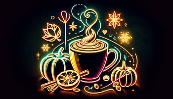 Neon Glow Coffee Cup and Autumn Elements, pumpkin spice, coffee, neon art, Autumn, pumpkin HD wallpaper