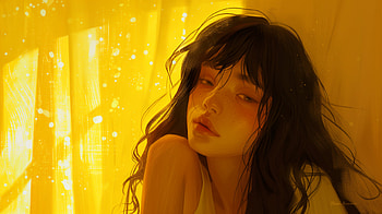 Melancholic Lofi Girl, sad lofi girl, portrait, woman, sunlight, yellow HD wallpaper