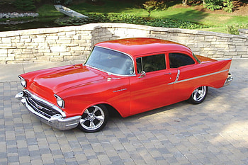 1957 Chevy 150 Sedan, bowtie, classic, 57, red HD wallpaper