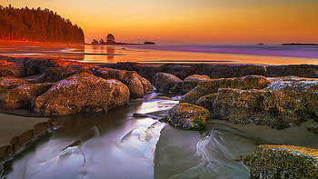 Sunset, Lake, Rocks HD wallpaper