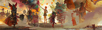Festival, girl, chinese, people, golden, art, parasol, tea me, fantasy, red, dragon, teame HD wallpaper