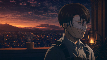 Levi Ackerman — Twilight Sentinel, Anime Boy, Lantern, Cityscape HD wallpaper