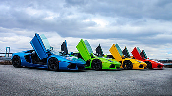 Super cars, colorful, Lamborghini Aventador HD wallpaper