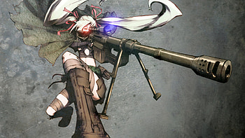 Anime Girls Guns M200 Original Characters Red Eyes Rifles Sniper Snipers Twintails Upscaled Weapons White Hair ... HD wallpaper