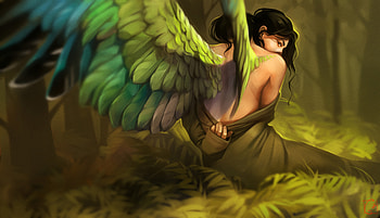 Green Wings, angel, fantasy-girls, wings, deviantart HD wallpaper