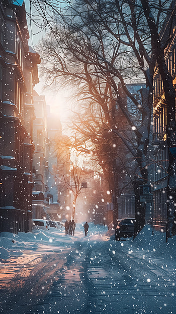 Winter's Dawn in the City, winter, snow HD phone wallpaper
