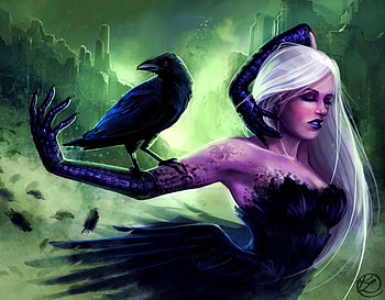 BLOND IN DARKNESS, mist, blond, bird, fantasy, fogg, castle, dark HD wallpaper