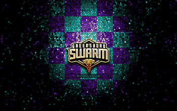Greensboro Swarm, glitter logo, NBA G League, blue violet checkered background, basketball, american basketball team, Greensboro Swarm logo, mosaic art HD wallpaper