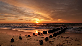 Nature, Water, Sunset, Sea, Stakes, Pegging HD wallpaper
