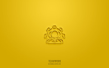 Teamwork 3d icon, yellow background, 3d symbols, Teamwork, Business icons, 3d icons, Teamwork sign, Business 3d icons HD wallpaper