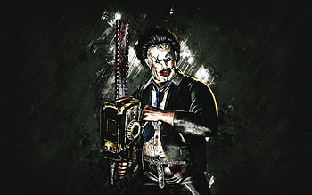 Leatherface, Mortal Kombat Mobile, Leatherface MK Mobile, Mortal Kombat, gray stone background, Mortal Kombat Mobile characters, grunge art, Leatherface Mortal Kombat HD wallpaper