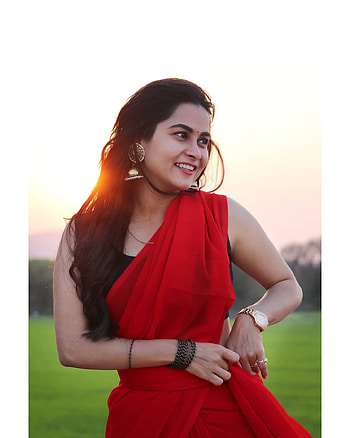 Kanchan bamne, eye, orange, saree beauty HD phone wallpaper