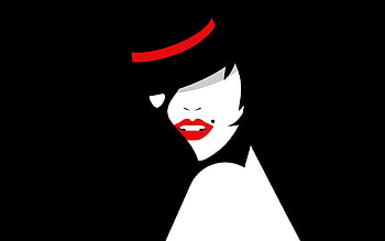 Cabaret illustration, Girl silhouette, Red lips, Hat and umbrella HD wallpaper