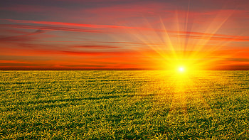 Intense sunburst, Majestic sunrise, Clear horizon, Radiant glow HD wallpaper
