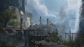 Road to temple, fantasy, temple HD wallpaper