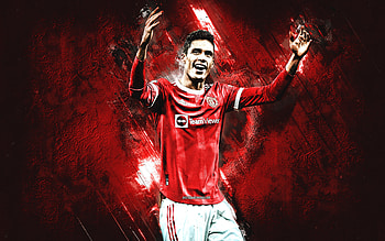 Raphael Varane, Manchester United FC, French football player, portrait, red stone background, Premier League, England, football HD wallpaper