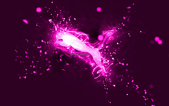 Puma purple logo, , purple neon lights, creative, purple abstract background, Puma logo, brands, Puma HD wallpaper