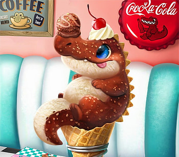 Crocky Road Ice Cream, summer, art, crocodile, fantasy, piper thibodeau, funny, ice cream, creature HD wallpaper