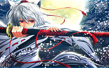 Anime Cat Girl Ears Sword Kimono in HD wallpaper