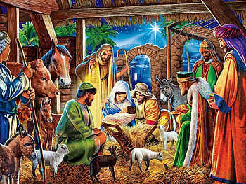 The Star Of Bethlehem, artwork, stable, painting, animals, holy kings, joseph, mary, child HD wallpaper