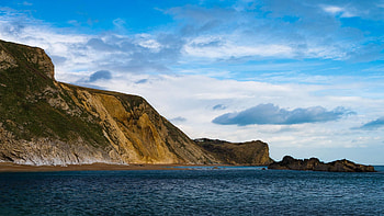 Jurassic Coast, Wareham, UK, clouds, sea, sky, cliffs, rocks HD wallpaper