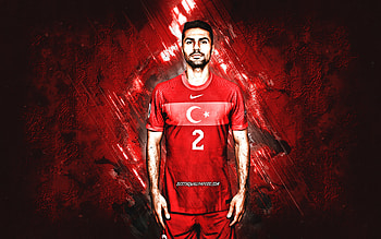 Zeki Celik, Turkey national football team, Turkish football player, red stone background, football, Turkey, grunge art HD wallpaper