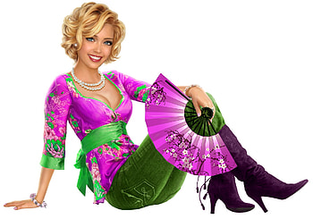 Beauty, pink, hand fan, blonde, fantasy, green, girl, luminos, fan HD wallpaper