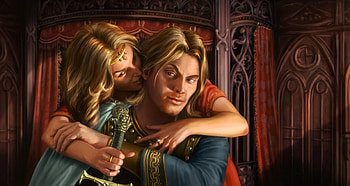 Fantasy, Girl, Guy, Embrace, Dagger HD wallpaper