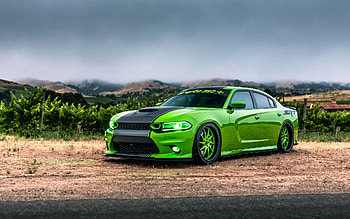 Dodge Charger SRT, front view, exterior, Dodge Charger tuning, green Charger, green wheels, american cars, Dodge HD wallpaper