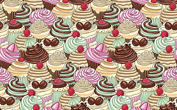 Cupcakes, sweet, chocolate, food, valentine, pink, day, abstract, cherry, green, yellow, red, ay, texture, cream HD wallpaper