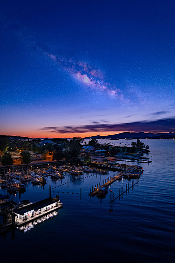 Cities, Water, Pier, Starry Sky, Night City, Wharf HD phone wallpaper