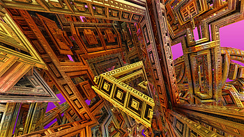 3d Fractal Art, 3D, square, cube, purple, yellow, Abstract, fractal, abstract purple HD wallpaper