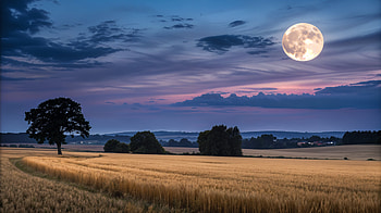 Harvest Moon Serenity - Ultra, harvest moon (nature), moon, landscape, Night Sky, field HD wallpaper
