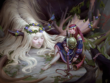The bird let out a terrible wail, girl, art, fantasy, bird, kyttanen eeliskyttanen HD wallpaper